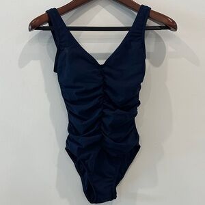 Basics Ruched V-Neck Underwire One Piece by designer Karla Colletto